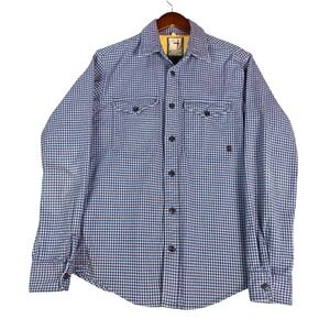Relwen Mens Flannel Shirt M Blue Red Micro Check Plaid Cotton Stretch Workwear